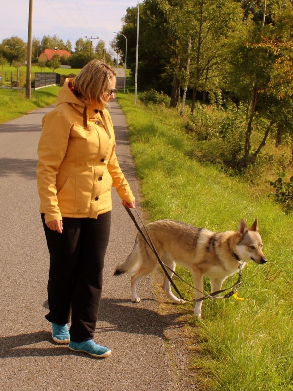Žena na procházce se psem.